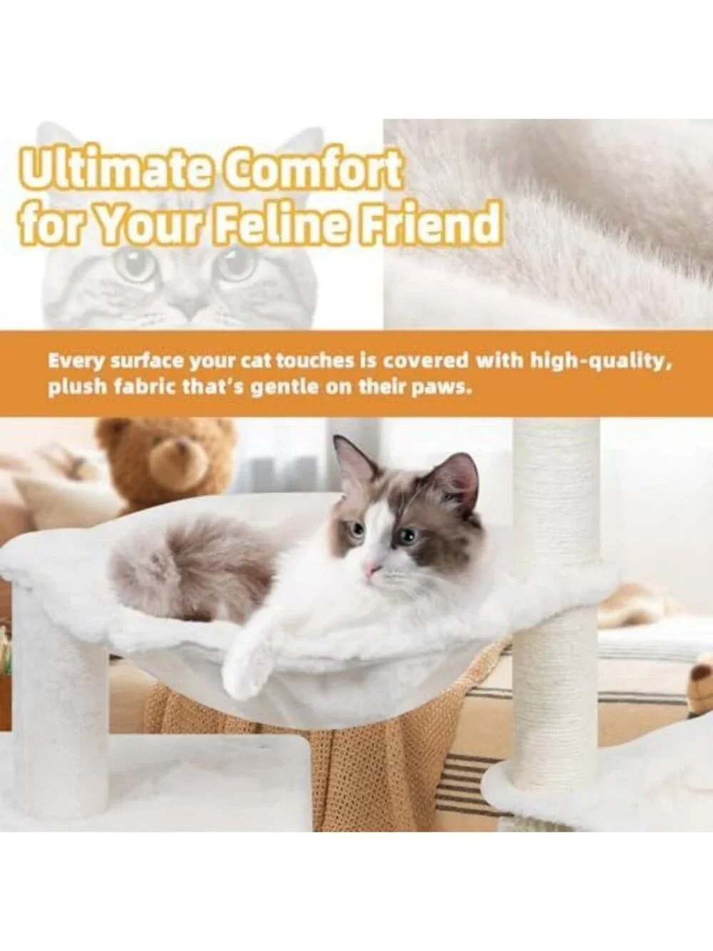 Cozy 3-Tier Grey Cat Tree Tower with Hammocks - Plush & Spacious 39.4